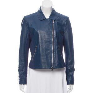 DKNY leather jacket with knit inserts, blue, sz 10